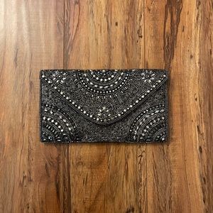Black Multi Beaded Sequin Clutch